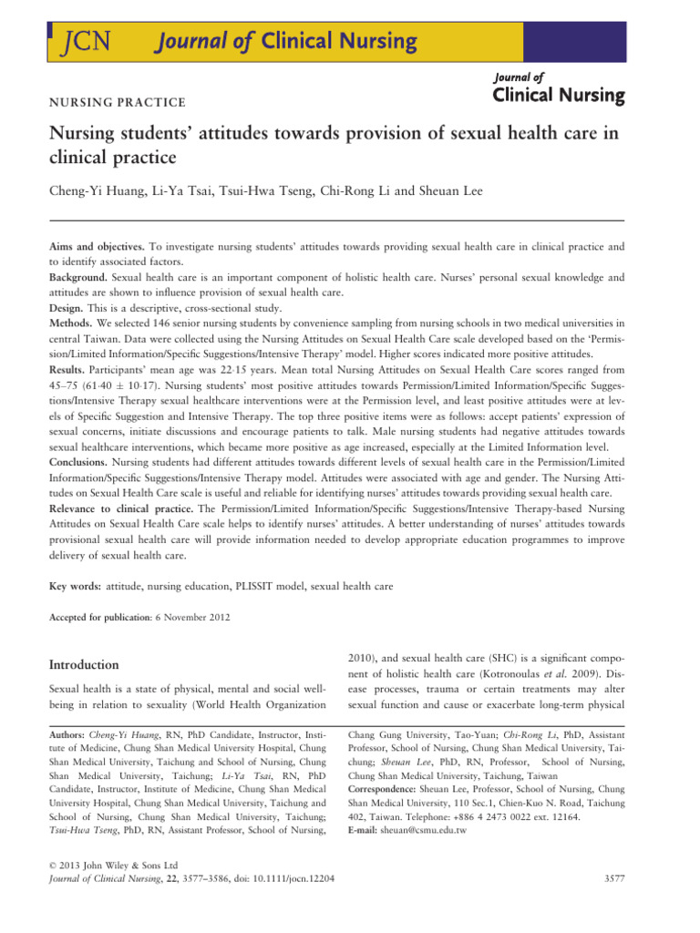 Nursing Students' Attitudes Towards Provision of Sexual Health Care in ...