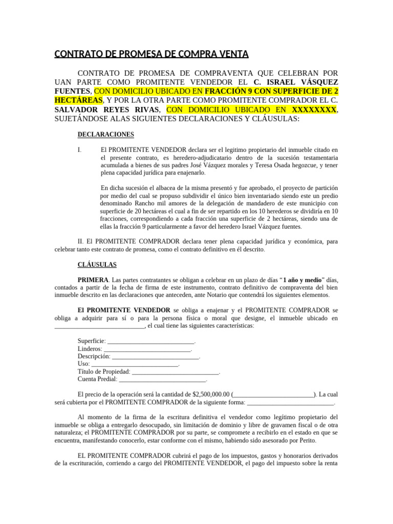 Contrato Promesa de Compraventa Inmueble | PDF | Ley común | Derecho ...
