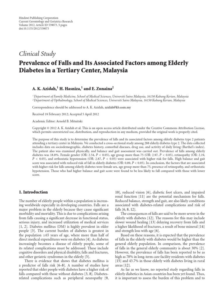 Azidah, 2012. Prevalence of Falls and Its Associated Fractured Among ...