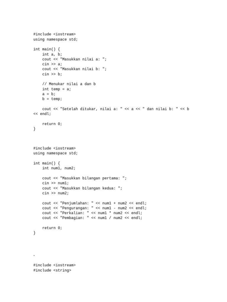 Contoh Program C++ Dasar dan Fungsi | PDF
