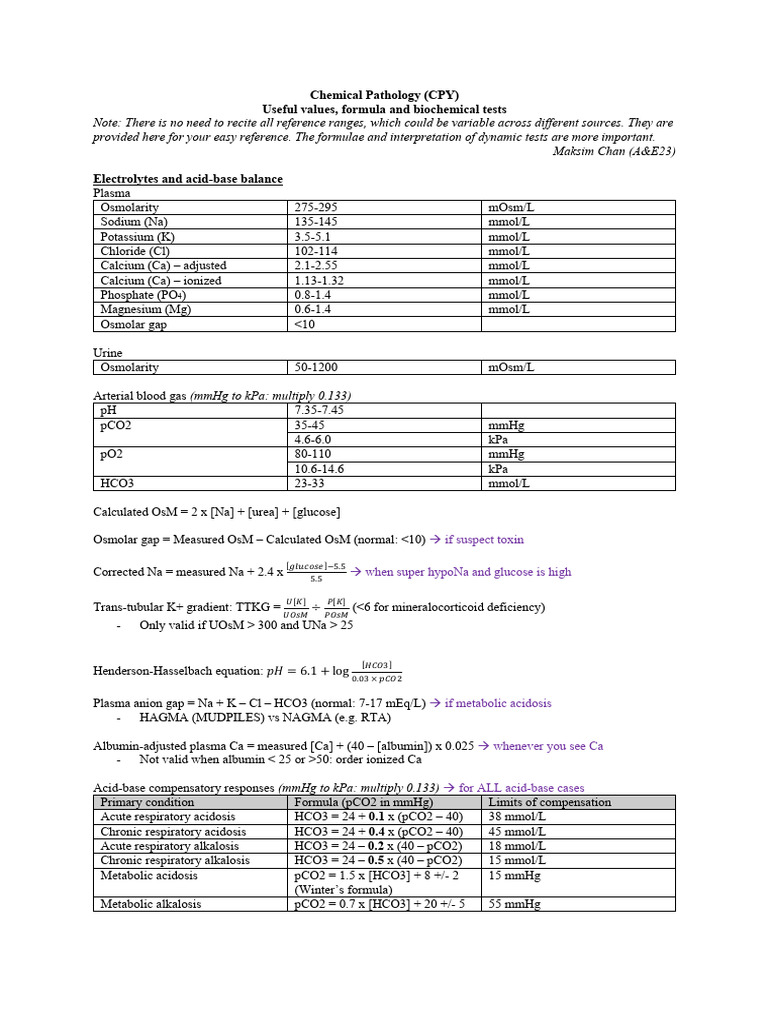 Chemical Pathology Reference Values | PDF | Endocrine System | Clinical ...