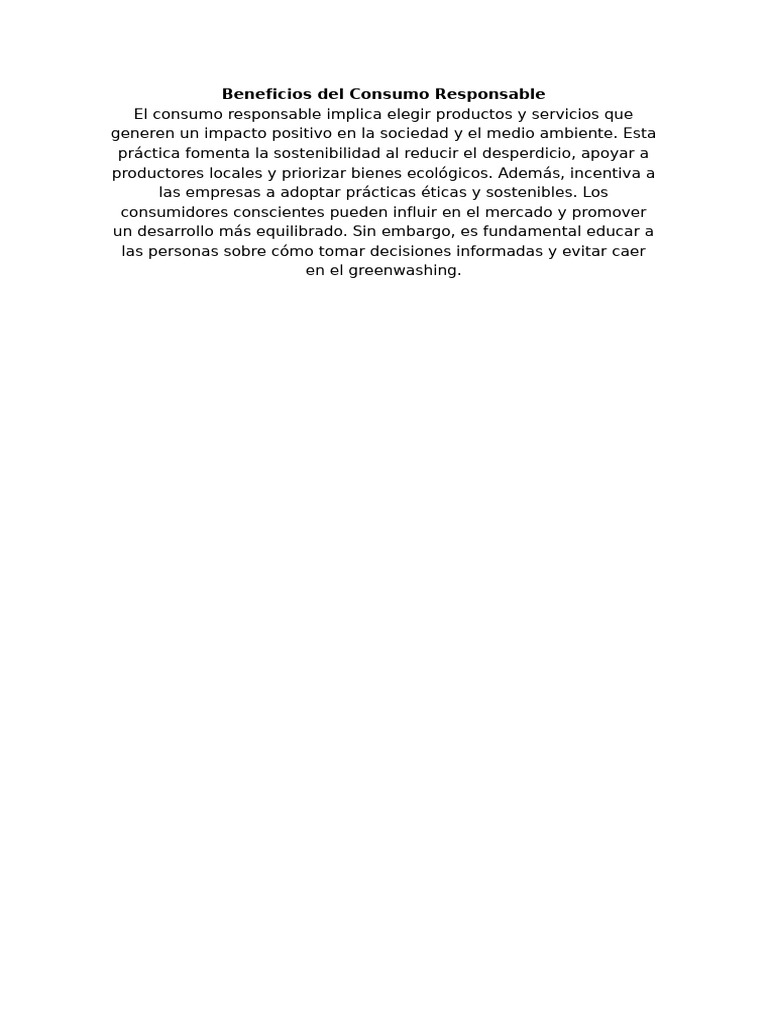 Beneficios Del Consumo Responsable Pdf