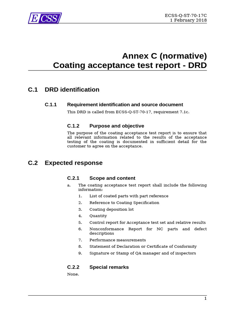 Coating Acceptance Test Report Guidelines | PDF