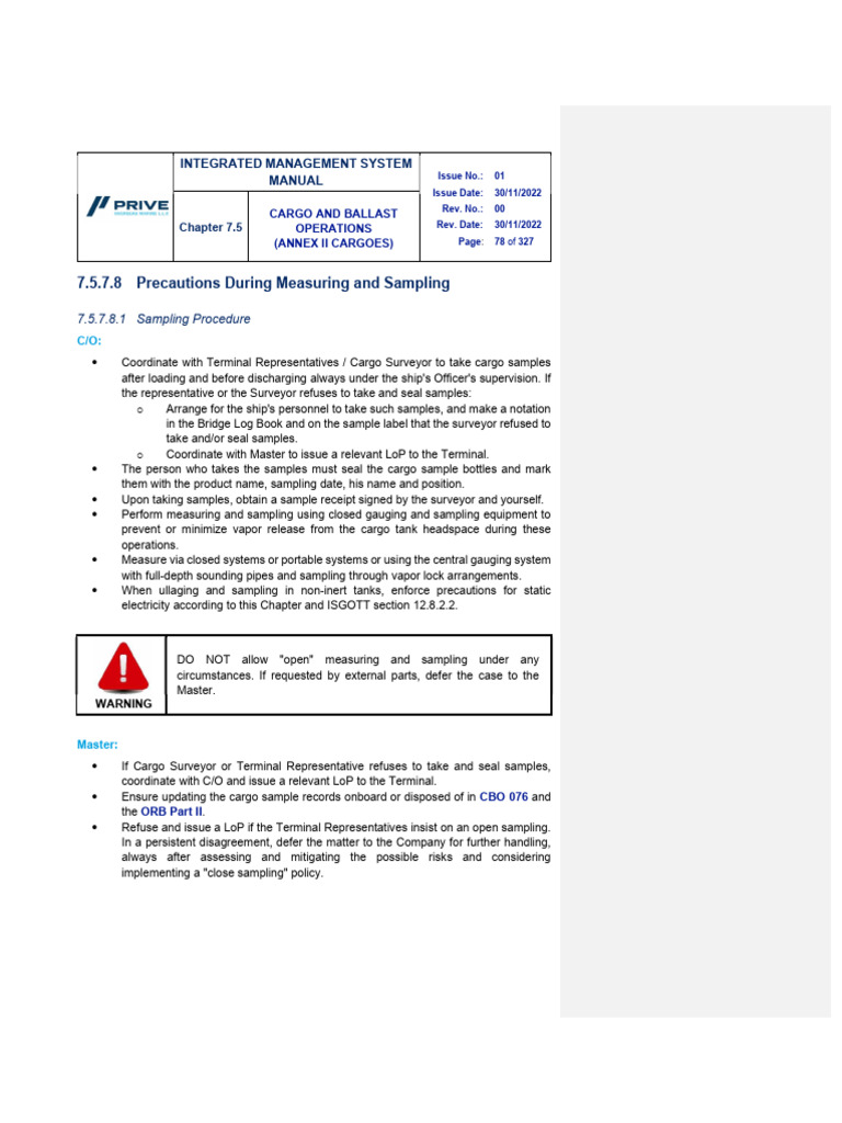 Cargo Sampling Procedures for Tankers | PDF | Cargo | Ships