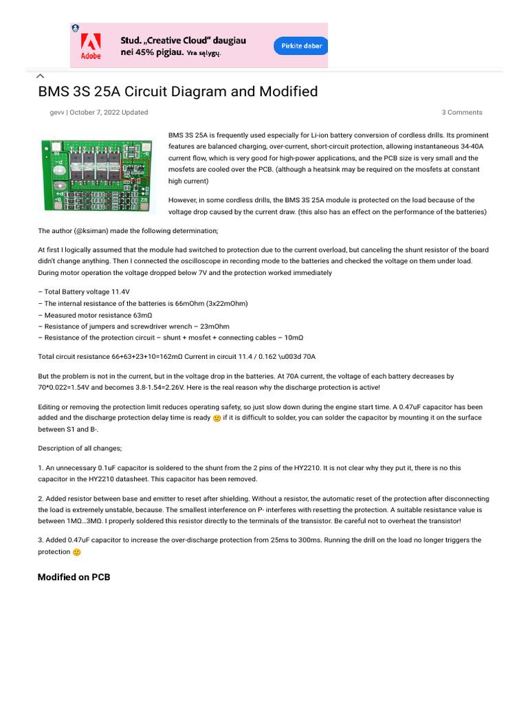 BMS 3S 25A Circuit Diagram Overview | PDF | Voltage | Electrical ...