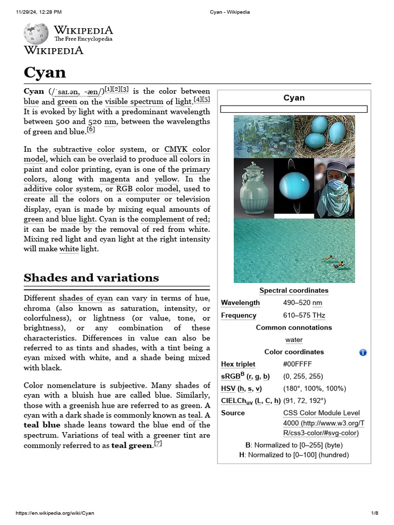 Cyan - Wikipedia | PDF | Cyan | Vision