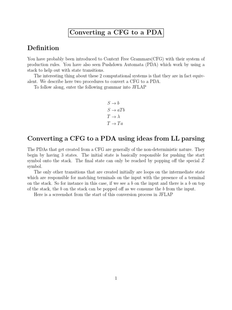 CFG to PDA Conversion Techniques | PDF | Mathematical Logic | Syntax ...