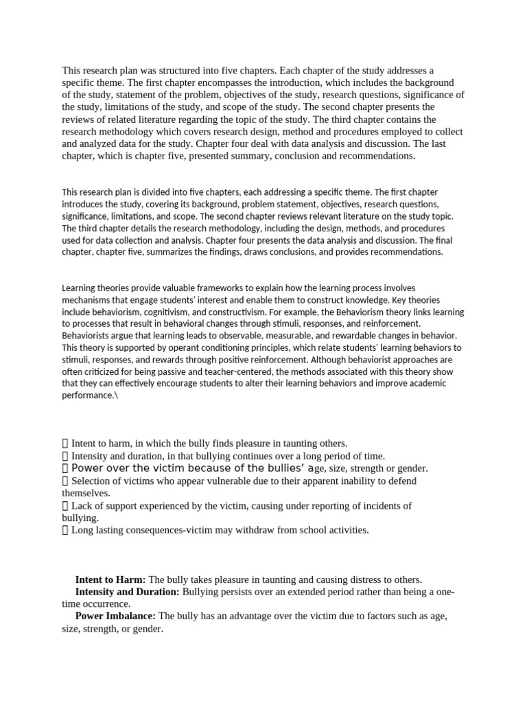 This Research Plan Was Structured Into Five Chapters | PDF | Bullying ...