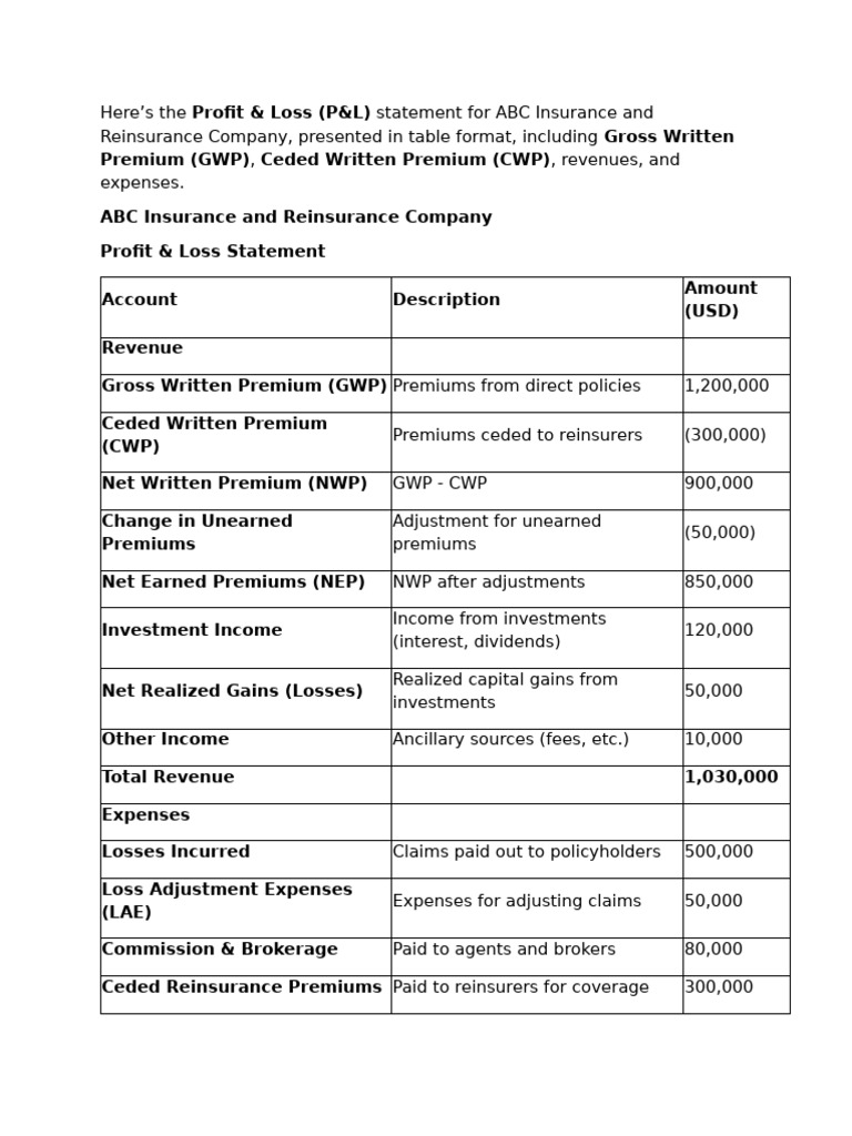 Property and Casualty - P&L | PDF | Insurance | Reinsurance