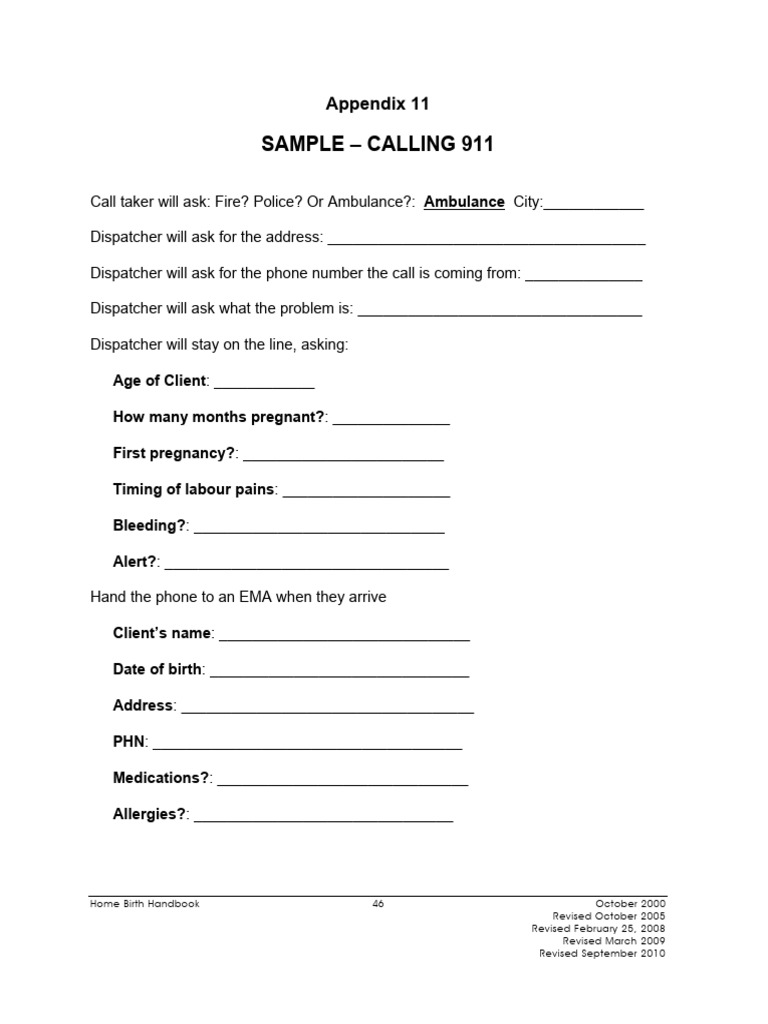 Home Birth Emergency Call Guide | PDF