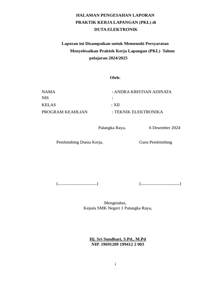 Format Laporan PKL ANDRA | PDF