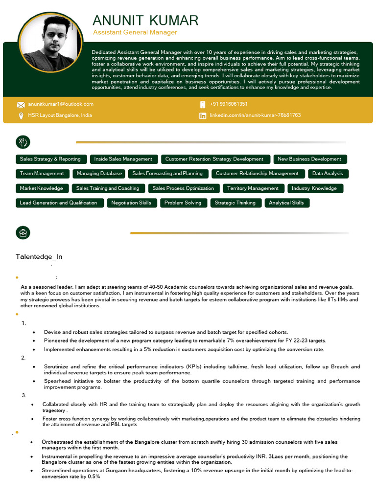 ANUNIT's Resume_Updated | PDF | Sales | Marketing Strategy