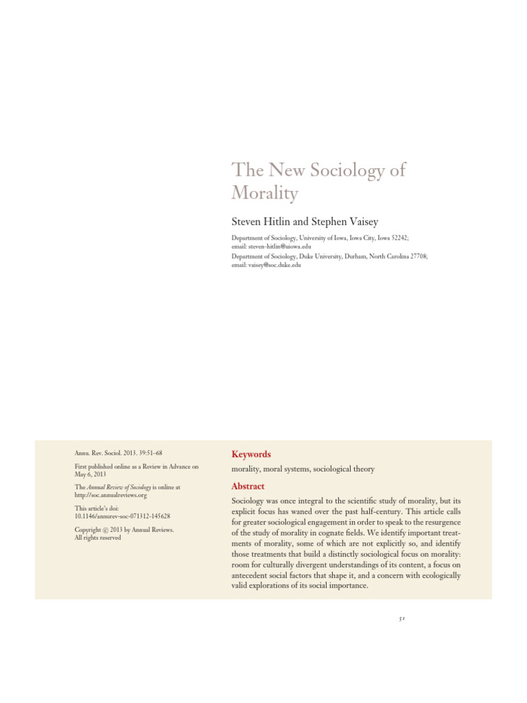The New Sociology of Morality | PDF | Sociology | Morality