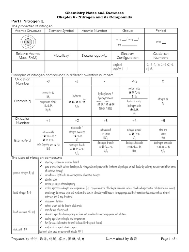 Chemistry Notes and Exercises - Chapter 6 (Part I, II, III) | PDF ...