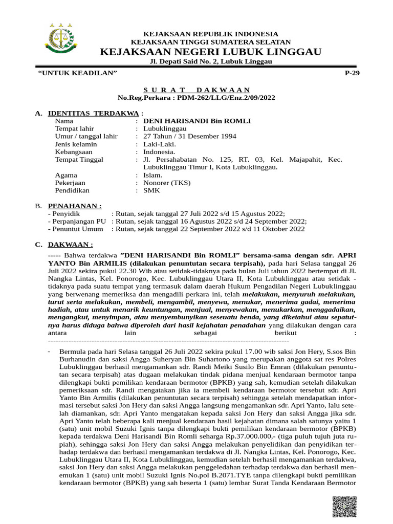 PN LLG 2022 PidB 552 Dakwaan 1664934511 | PDF