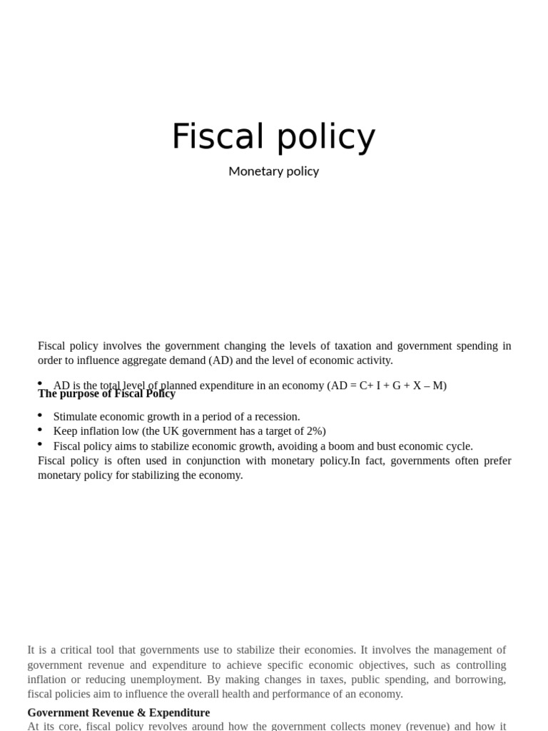 Understanding Fiscal Policy and Its Goals | PDF | Fiscal Policy ...