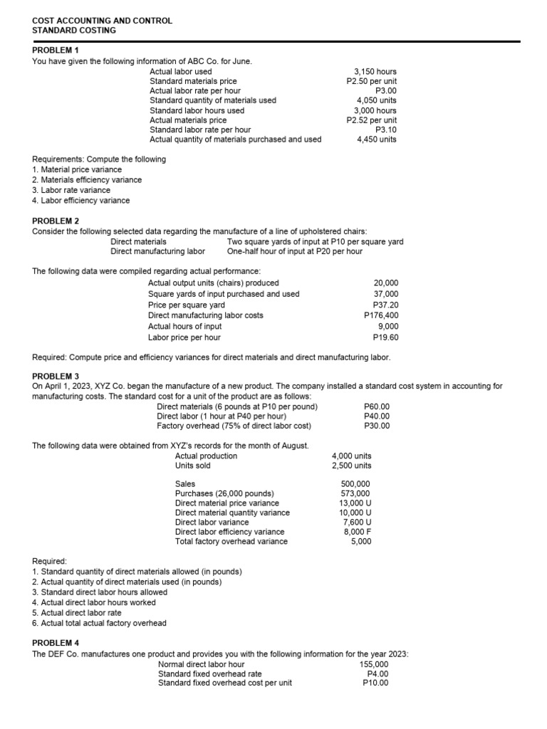 Standard Costing Pdf Cost Accounting Accounting