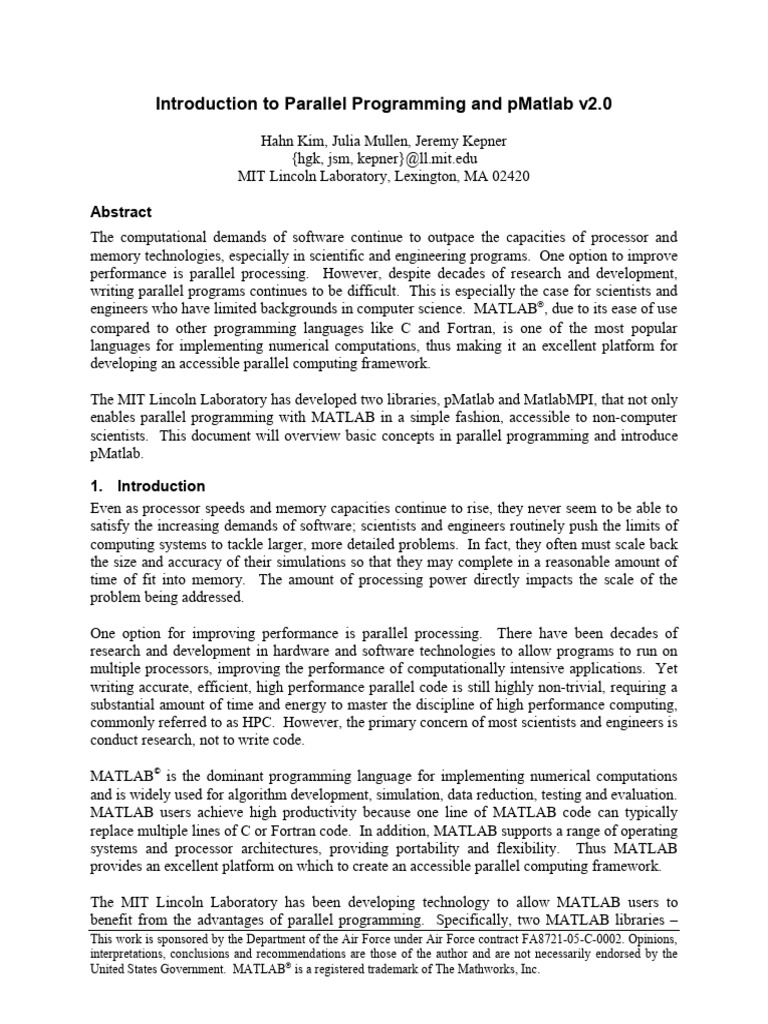 Introduction Parallel Programming Pmatlab v20 Kim WW 11699 | PDF ...