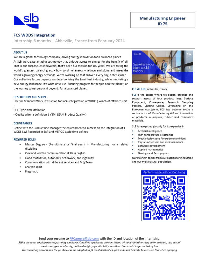 SLB Manufacturing Engineer Internship 2024 | PDF