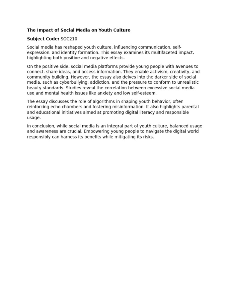The Impact of Social Media On Youth Culture | PDF