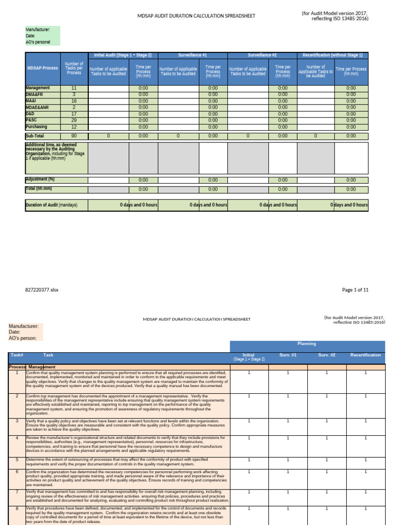 MDSAP Audit Duration Calculation Guide | PDF | Verification And ...