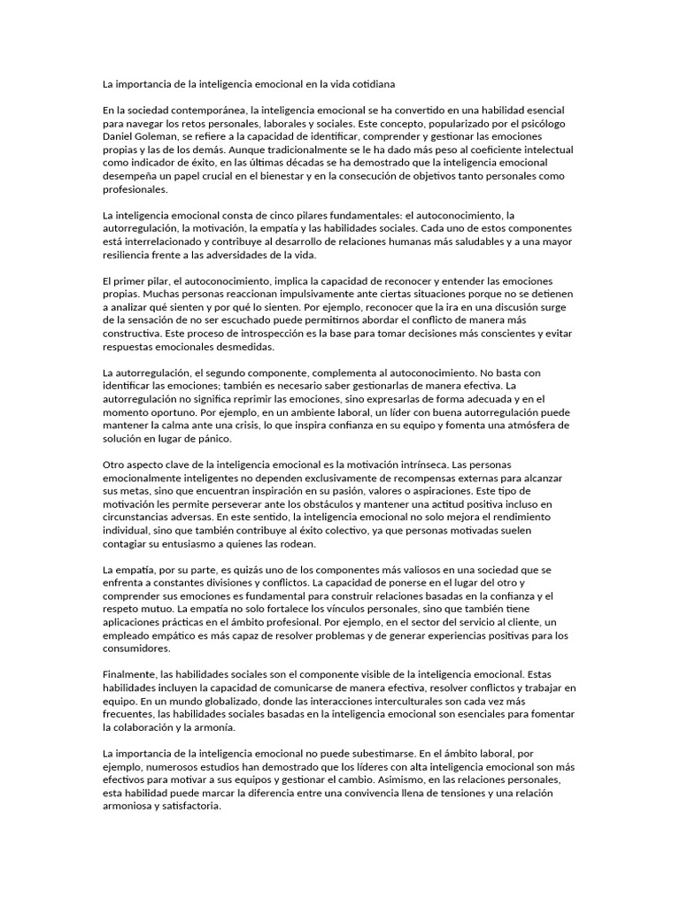 Inteligencia Emocional en la Vida Diaria | PDF | Las emociones ...