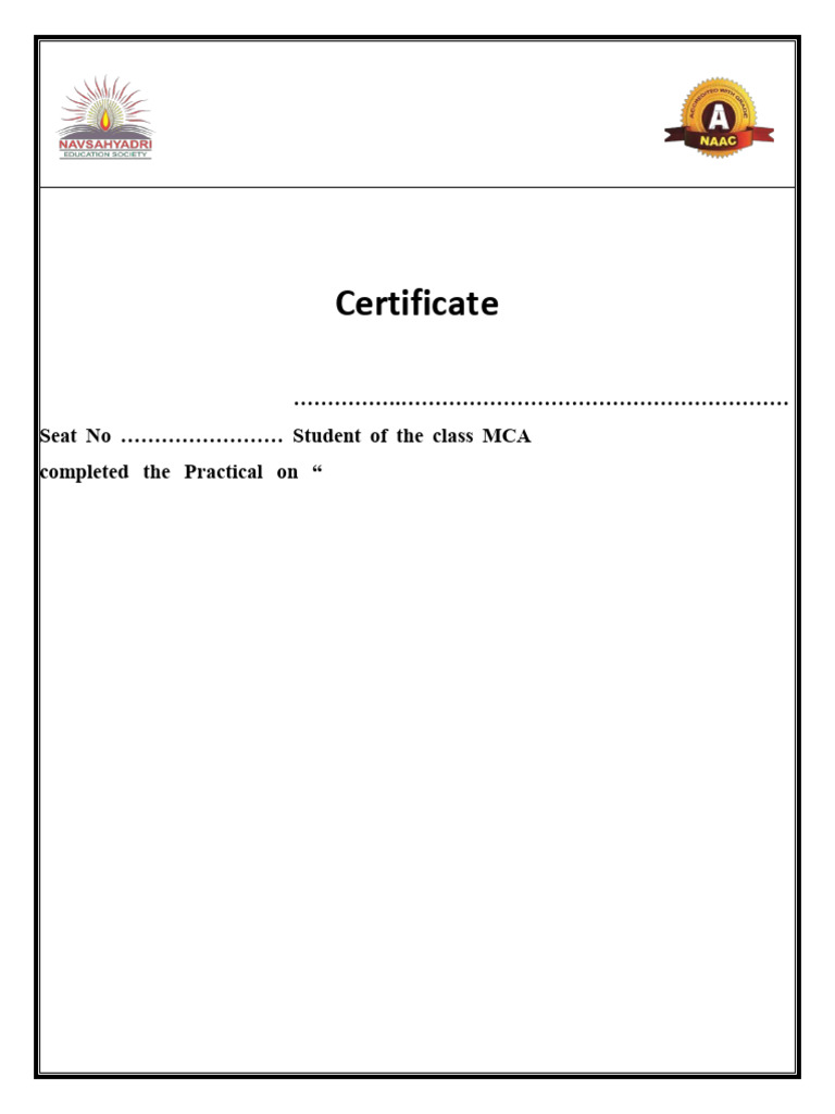 Certificate of Completion for MCA-II Practical | PDF