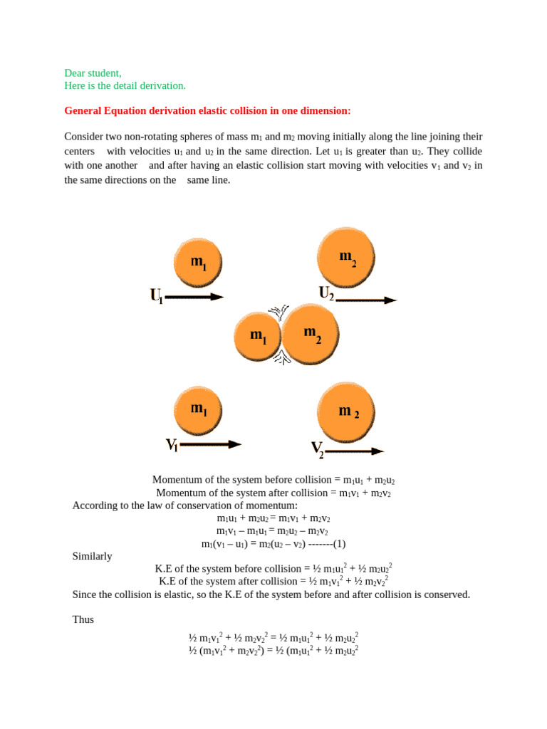 Derivation of Elastic Collision Fin | PDF | Collision | Physics