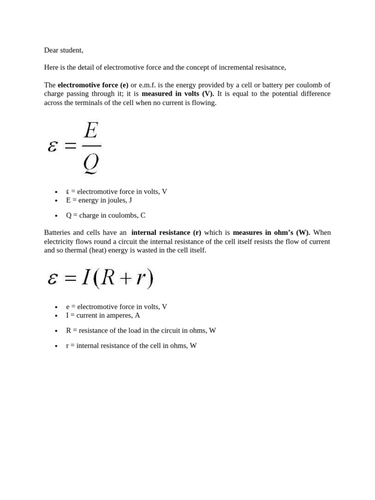 Electromotive Force (E) Measured in Volts (V) | PDF