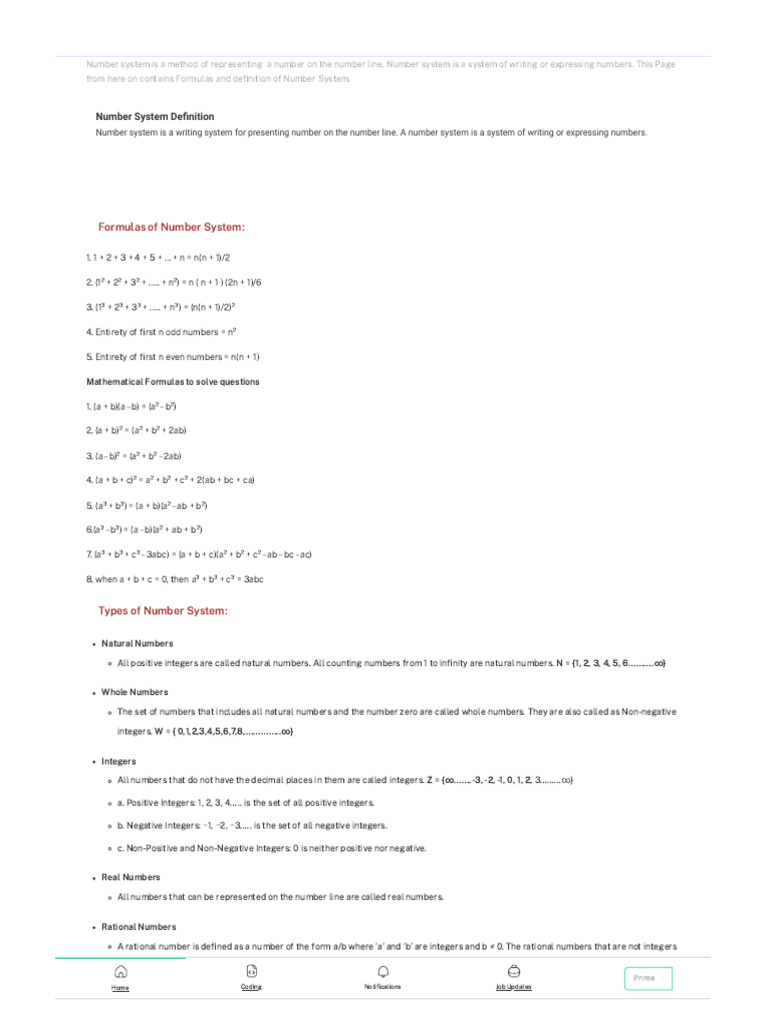 Number System Formulas - PrepInsta | PDF