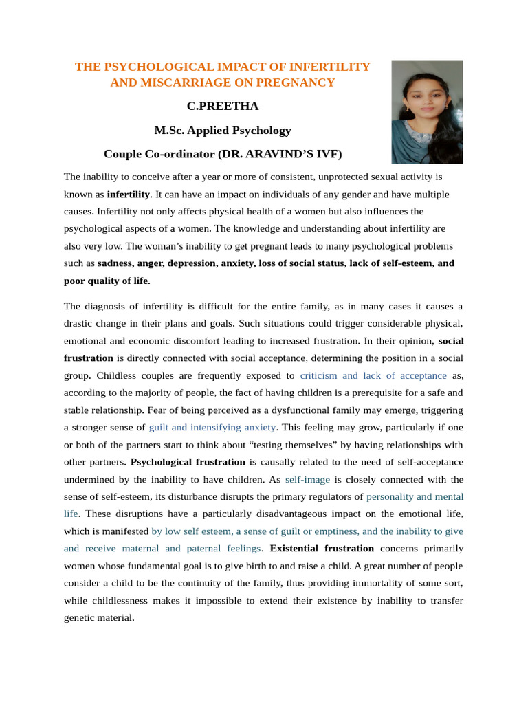 Psychological Effects of Infertility | PDF | Self Esteem | Infertility