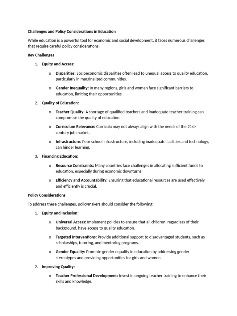 Challenges and Policy Considerations in Education | PDF | Economies