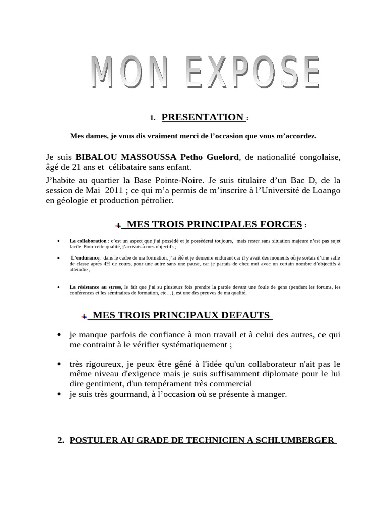 Exposé sur mes compétences et ambitions | PDF