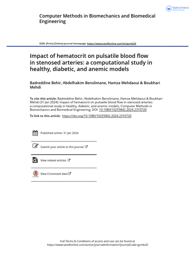 Impact of Hematocrit on Pulsatile Blood Flow in Stenosed Arteries a ...