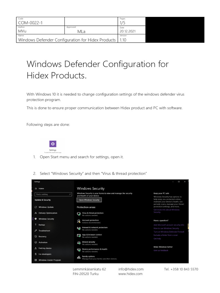 Windows Defender Setup for Hidex Products | PDF | Microsoft Windows ...