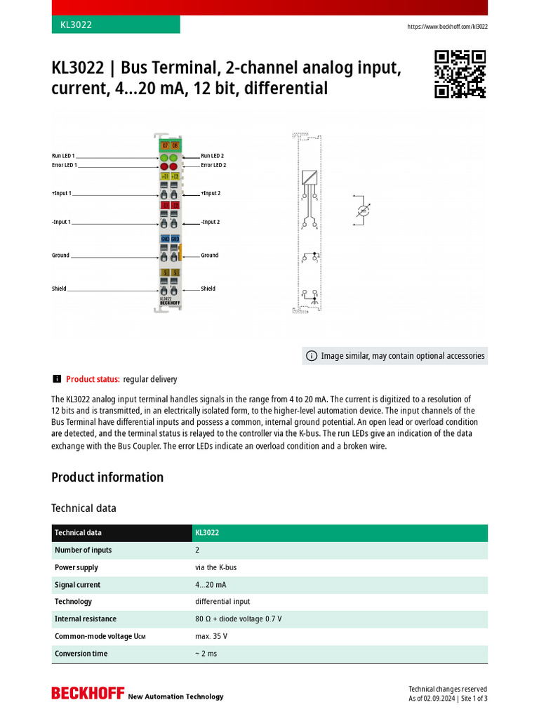 KL3022 2-Channel Analog Input Terminal | PDF | Light Emitting Diode ...