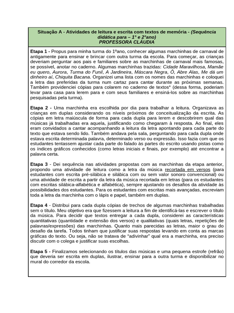 Situação A - E B | PDF | Escrita