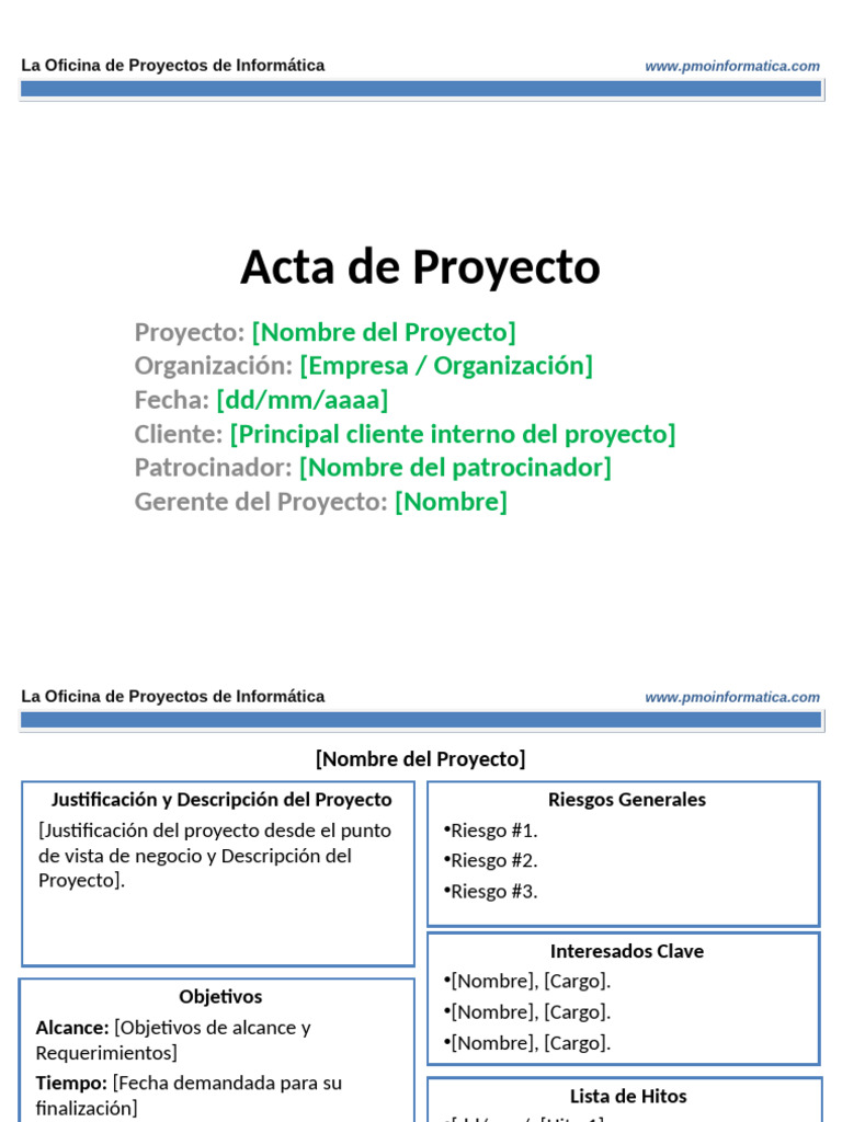 PMOInformatica Plantilla Acta de Proyecto (2 Laminas) | PDF