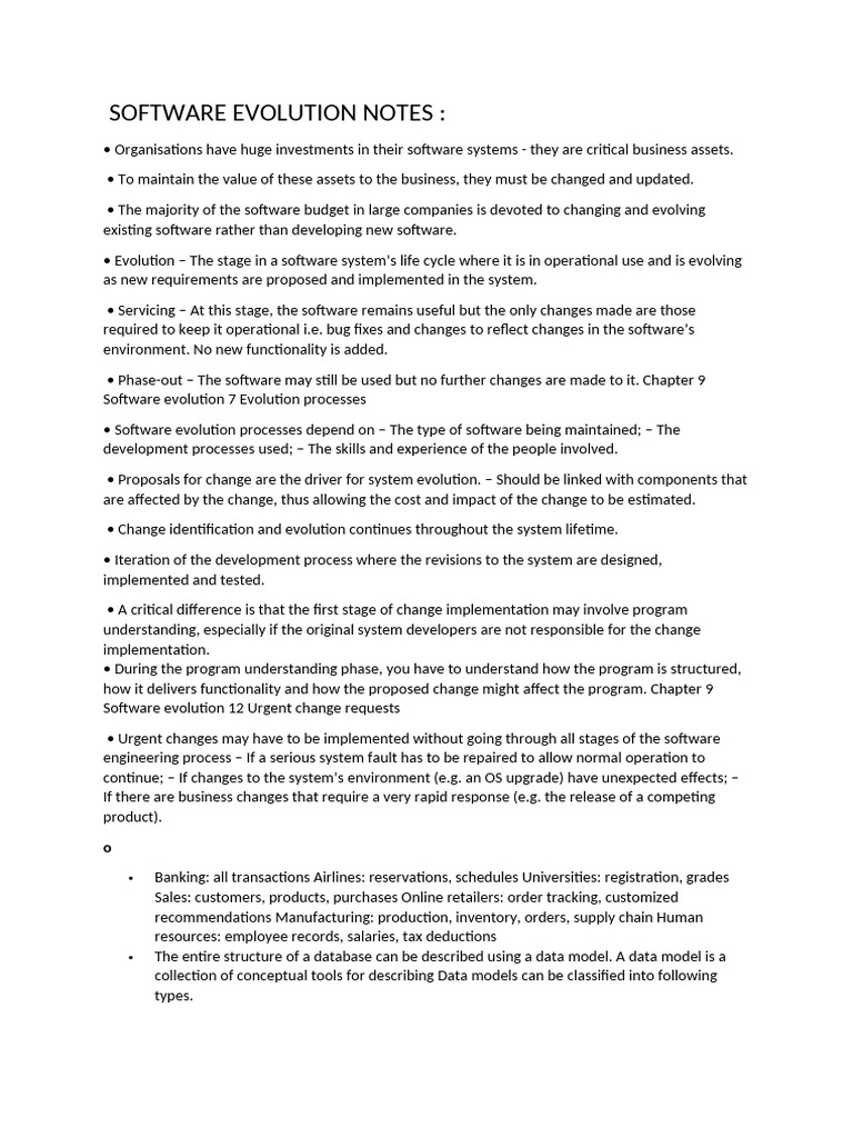 Software Evolution Notes Pdf Software System