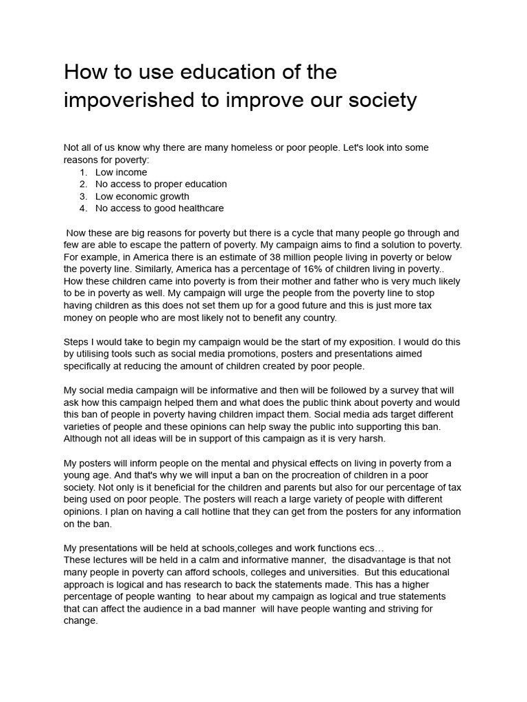 How To Use Education of The Impoverished To Improve Our Society | PDF ...