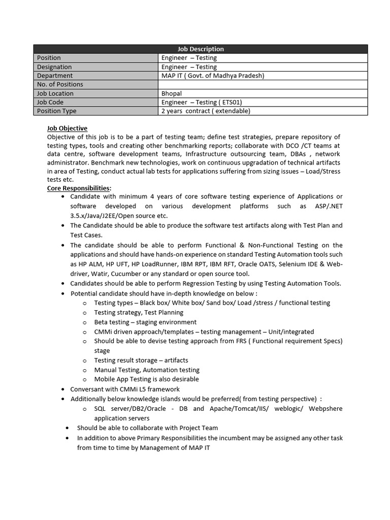 Testing Engineer Revised JD-1 | PDF | Software Testing | Software