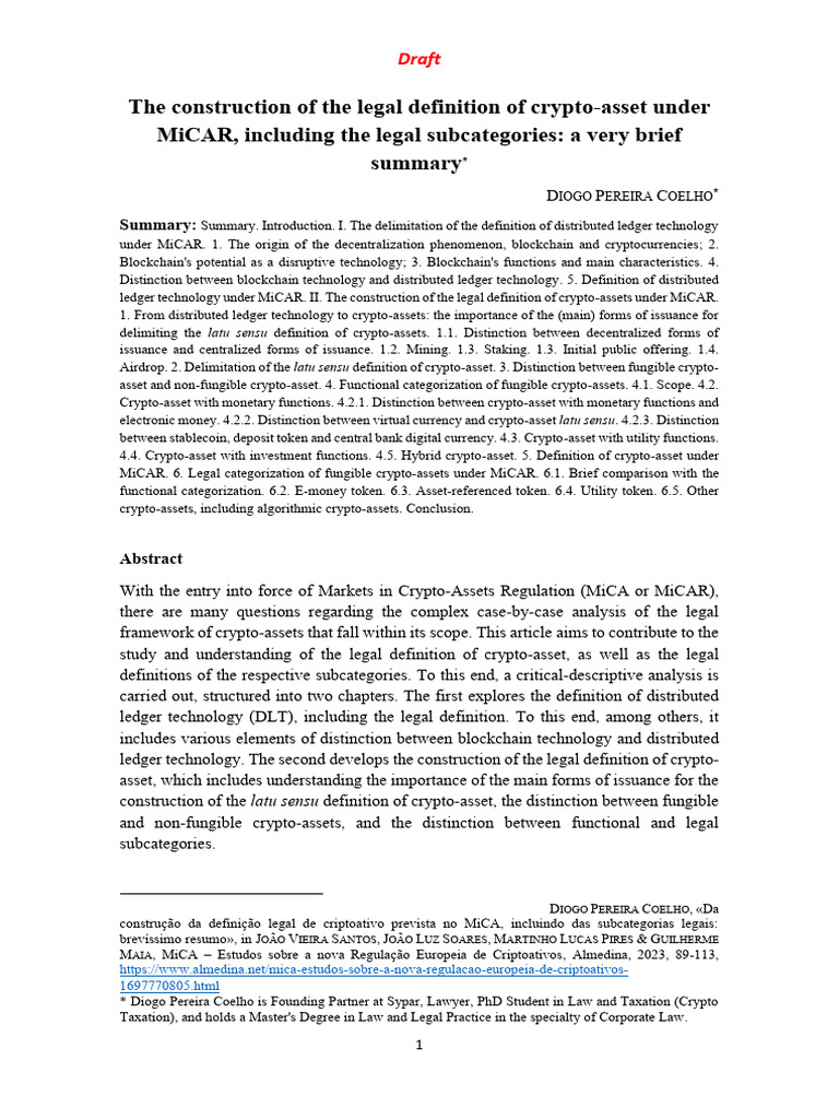 The Construction of The Legal Definition of Crypto-Asset Under MiCAR ...