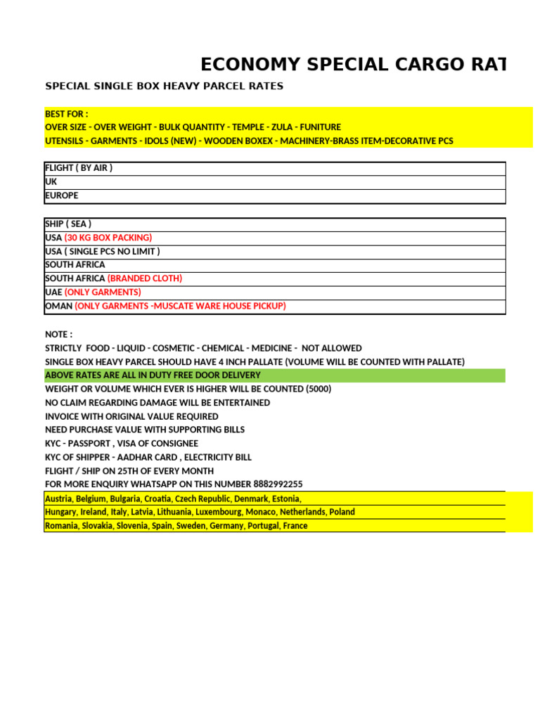 Special Cargo Rates Overview | PDF