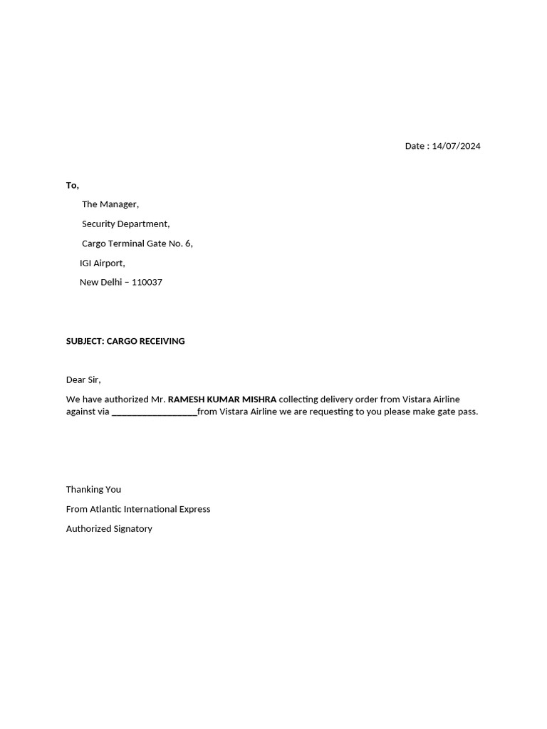 Cargo Collection Authorization Letter | PDF
