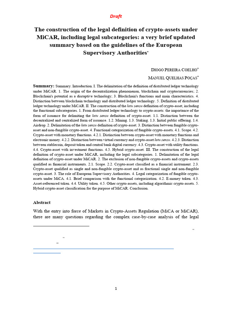 The Construction of The Legal Definition of Crypto-Assets Under MiCAR ...