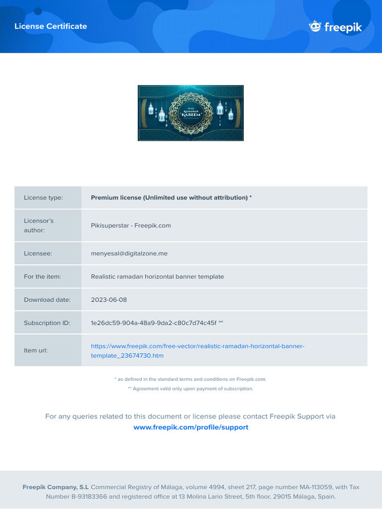 Premium License for Ramadan Banner Template | PDF | License | Computing