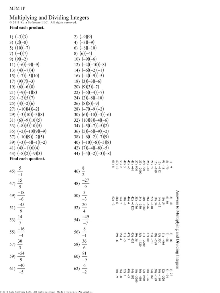 More Practice - Multiplying and Dividing Integers | PDF