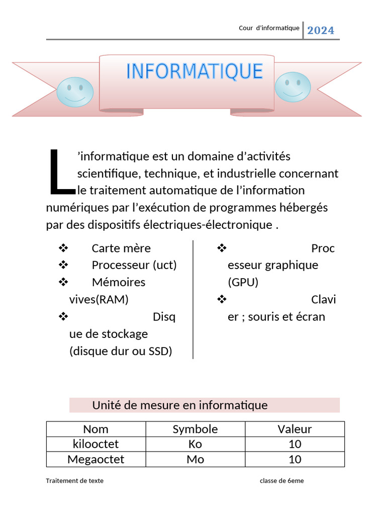 Introduction à l'informatique 2024 | PDF