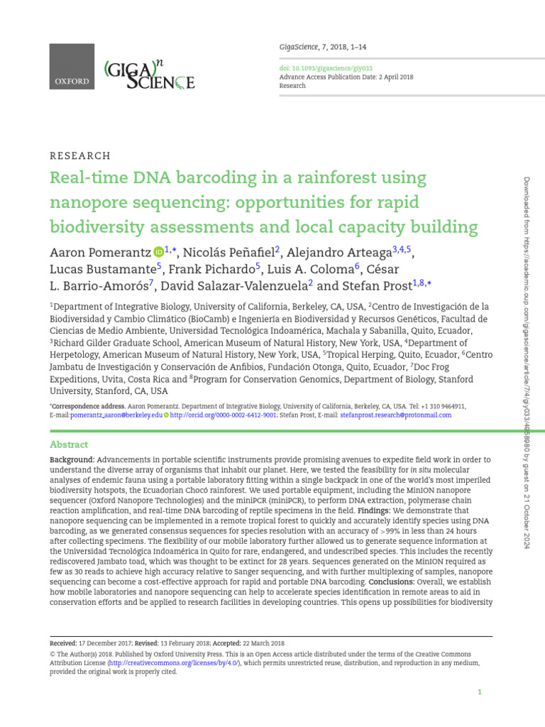 Rapid DNA Barcoding in Rainforest | PDF | Dna Sequencing | Polymerase ...