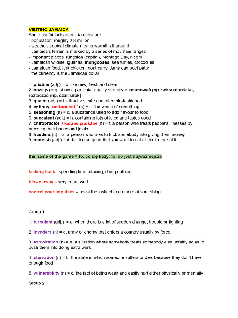 VISITING JAMAICA - Notes | PDF